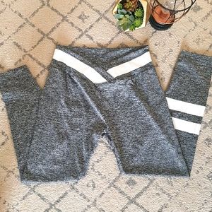 Crossfront Single Leg Striped Grey Leggings